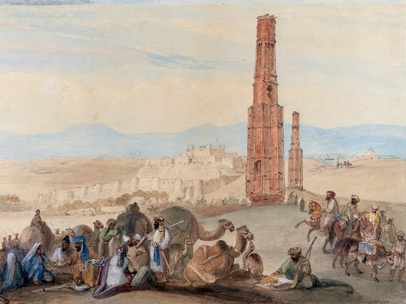 1780-James Atkinson - Schizzo della fortezza e della cittadella di Ghuznee e di due minareti